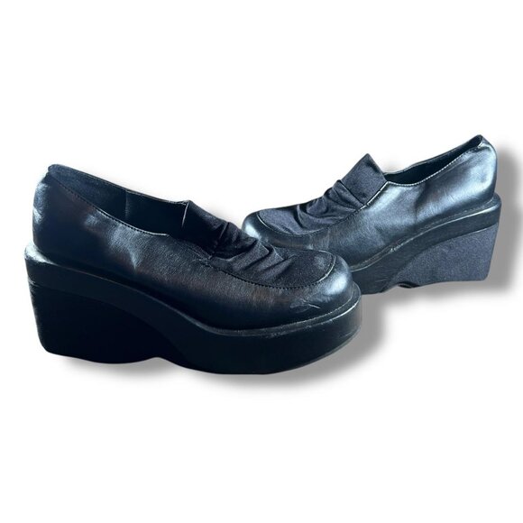 Y2K Cyber Goth Black Platform Wedge Slip-On Shoes - Picture 2 of 2